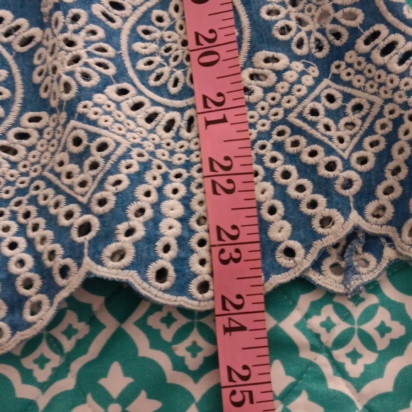 SOLD! Sale 🌞 Fever~Chambray Off the Shoulder White Eyelet Embroidered Top - Picture 9 of 15